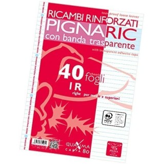 Ricambio con Banda Rinforzata, Rigatura 1R, righe per medie e superiori(pacco da 40 fogli)