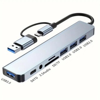 USB Hub 8 in 1 SD/Audio Adapter per Phone, Tablet & Laptop