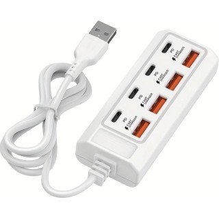 Hub di ricarica rapida 8 porte USB (4x USB-A / 4x USB-C) 25W per smartphone e tablet - Bianco