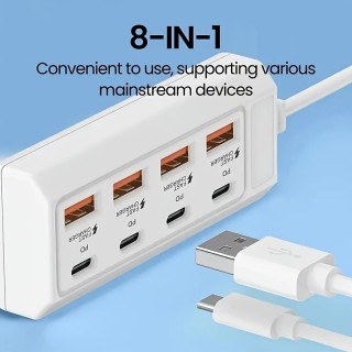 Hub di ricarica rapida 8 porte USB (4x USB-A / 4x USB-C) 25W per smartphone e tablet - Bianco
